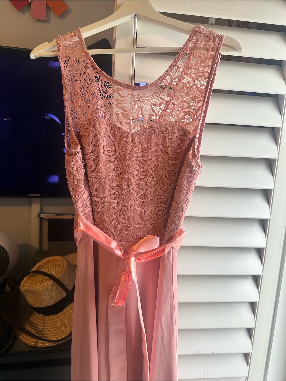 Blush Pink Lace Bodice Maxi Dress